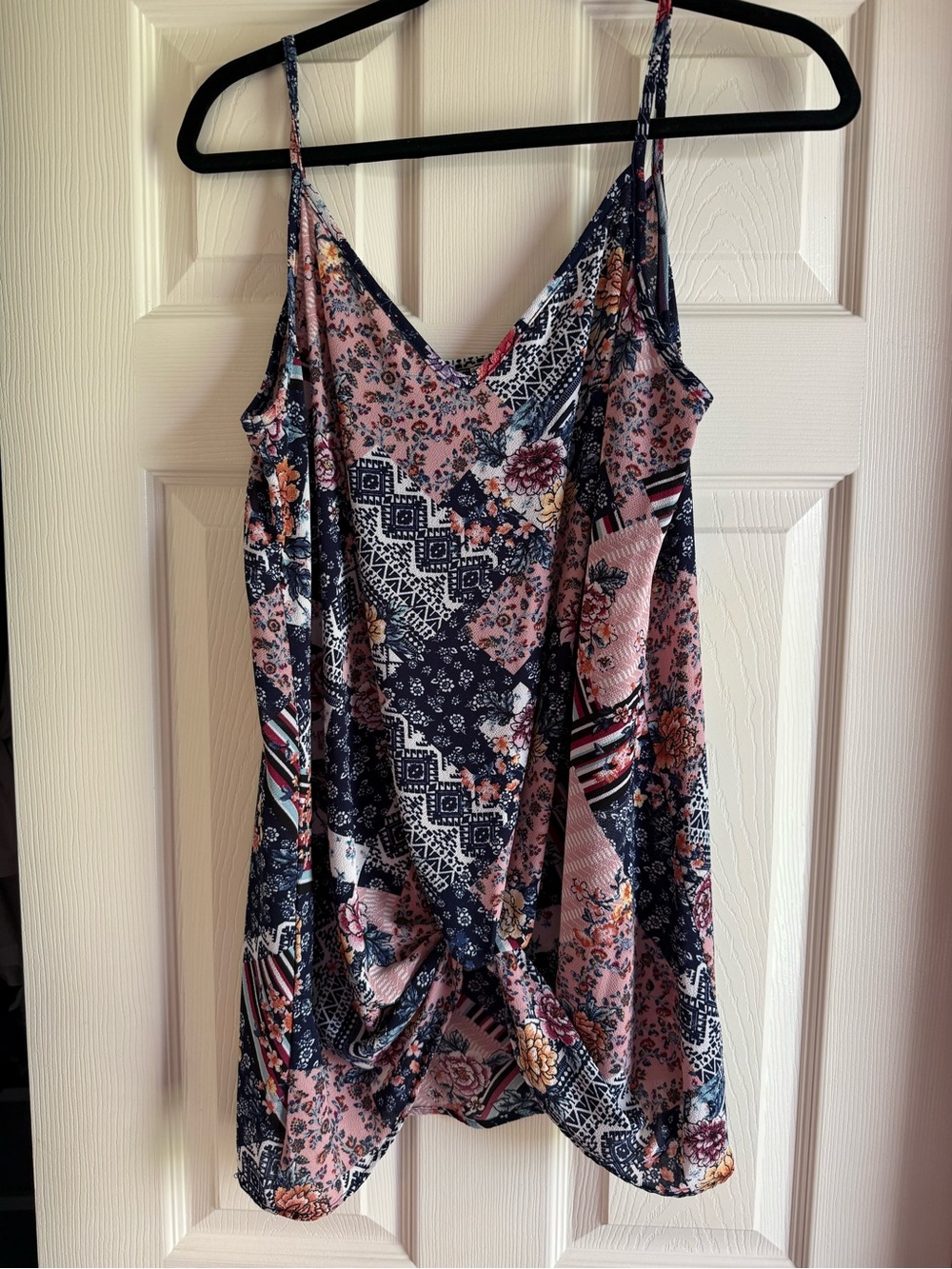 LARA Floral Patchwork V-Neck Cami in Pink and Navy